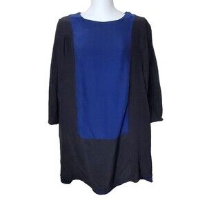 Madewell Dress Medium Silk Blue Black Colorblock Shift Pocket Silk Blend Lined